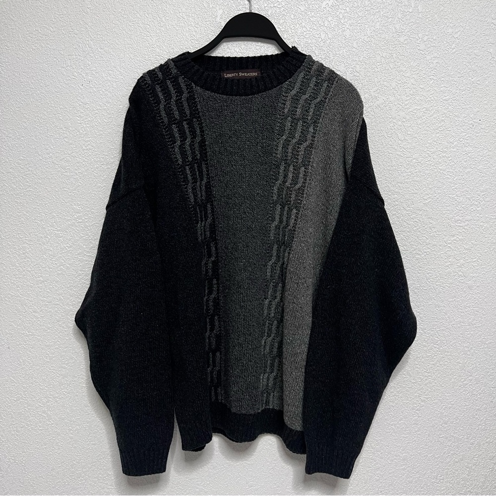 Liberty Black and Gray Crewneck Sweater with Cable Knit Design